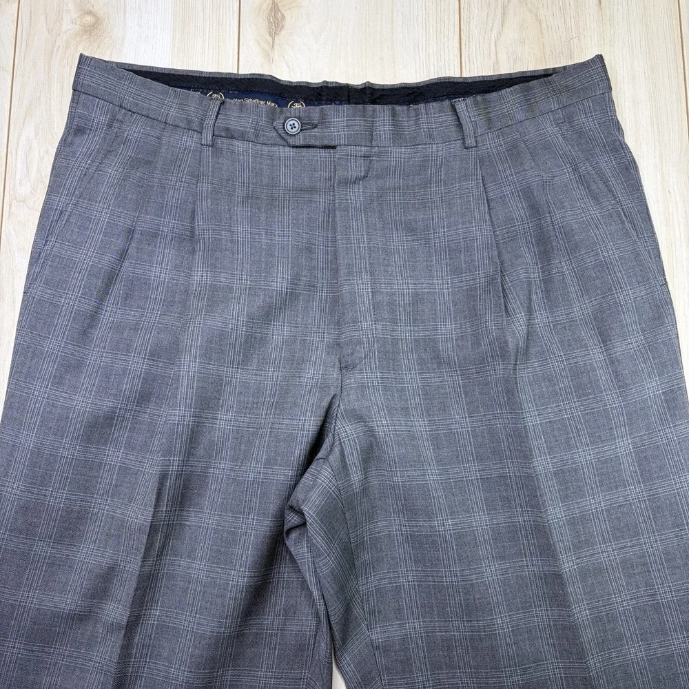 Hart Schaffner Marx GOLD Loro Piana Plaid Windowpane Wool Suit Mens 42R 38x30